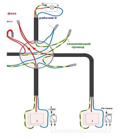 Схема расключения проходного переключателя с двух мест