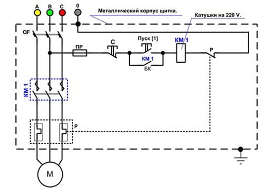 Схема подключения пускателя с катушкой 220в