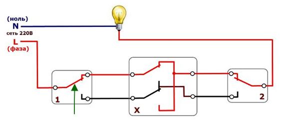 Перекрестный выключатель схема подключения