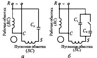 Схема включения однофазного двигателя с конденсатором