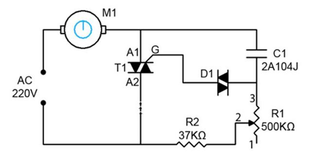 Схема регулятора для асинхронного двигателя с симистром