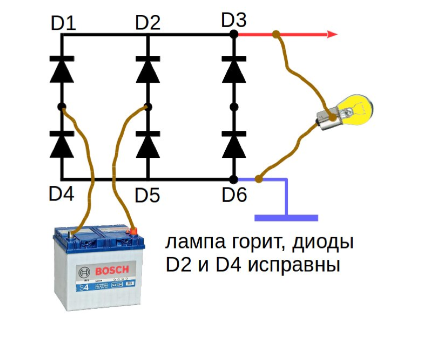 Схема прозвонки лампочкой, вариант №2